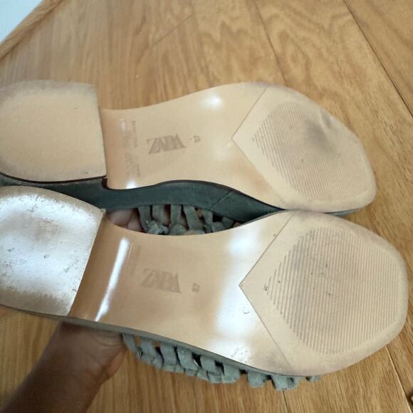 Zara sz 7 green chuncky‎ platform heeled woven slide sandals - Picture 6 of 9